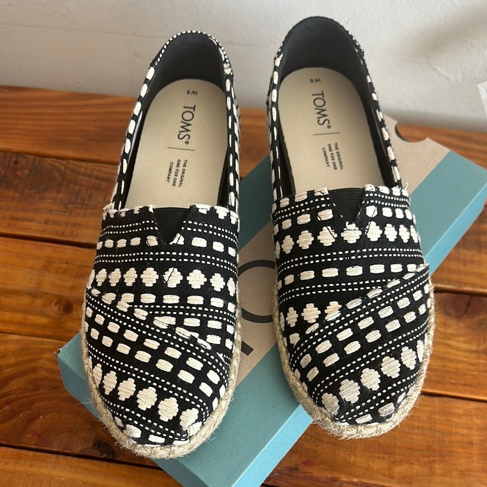 TOMS Women's Alpargata Rope Black and White Espadrilles